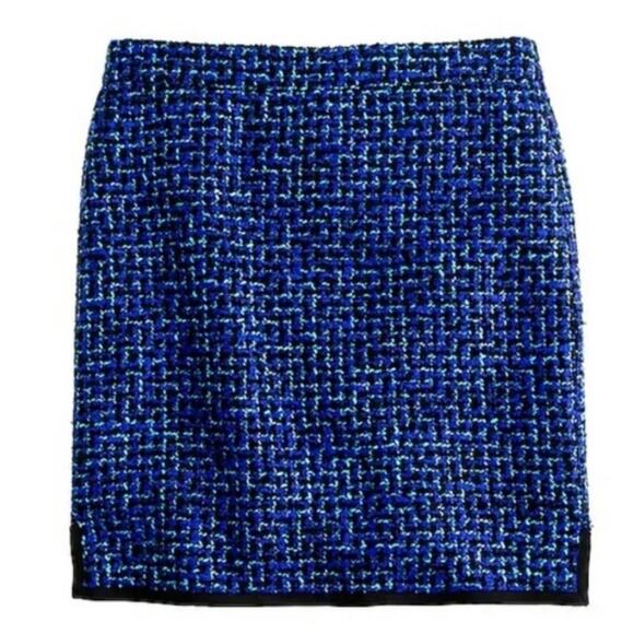 J. Crew Indigo Tweed Postage Stamp Mini Skirt BlueBlack Wool Boucle sz 0 - Picture 4 of 11